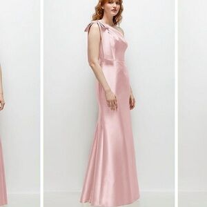 ALFRED SUNG Pink One-Shoulder Tie Front Maxi Gown